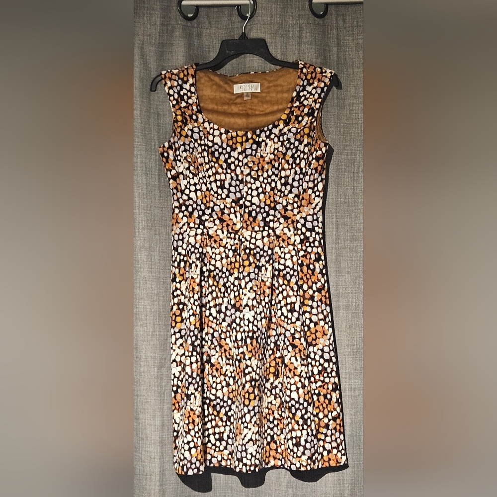 Kasper Dress In Browns, Gray, and Cream Sleeveless Midi Dress Size 8P